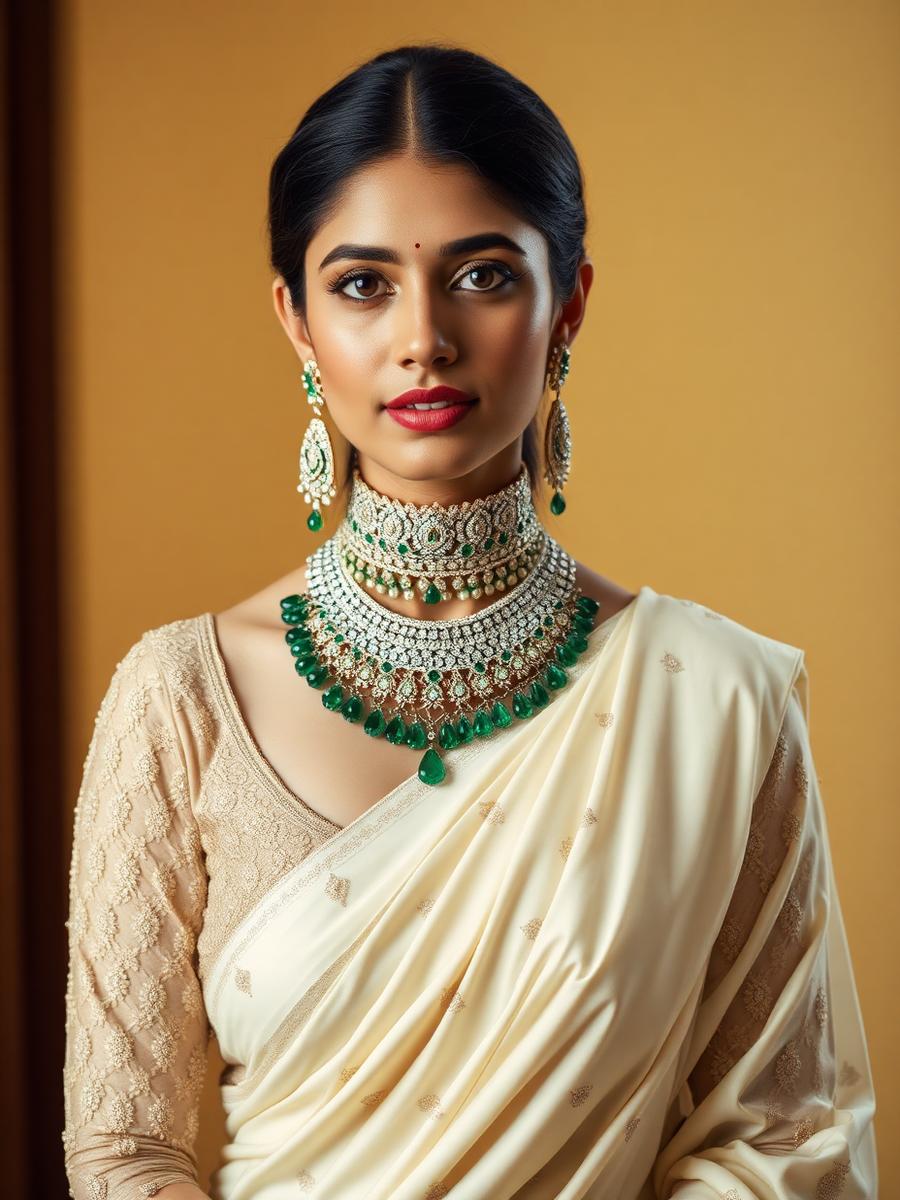 In Ivory — Polki collar with emerald drops