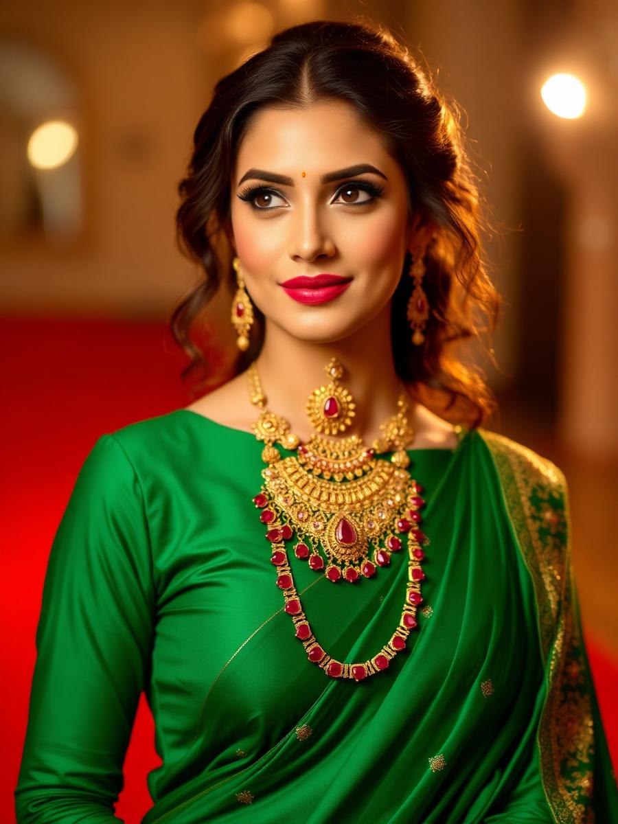 In Emerald — Ruby satlada and meenakari jhumkas